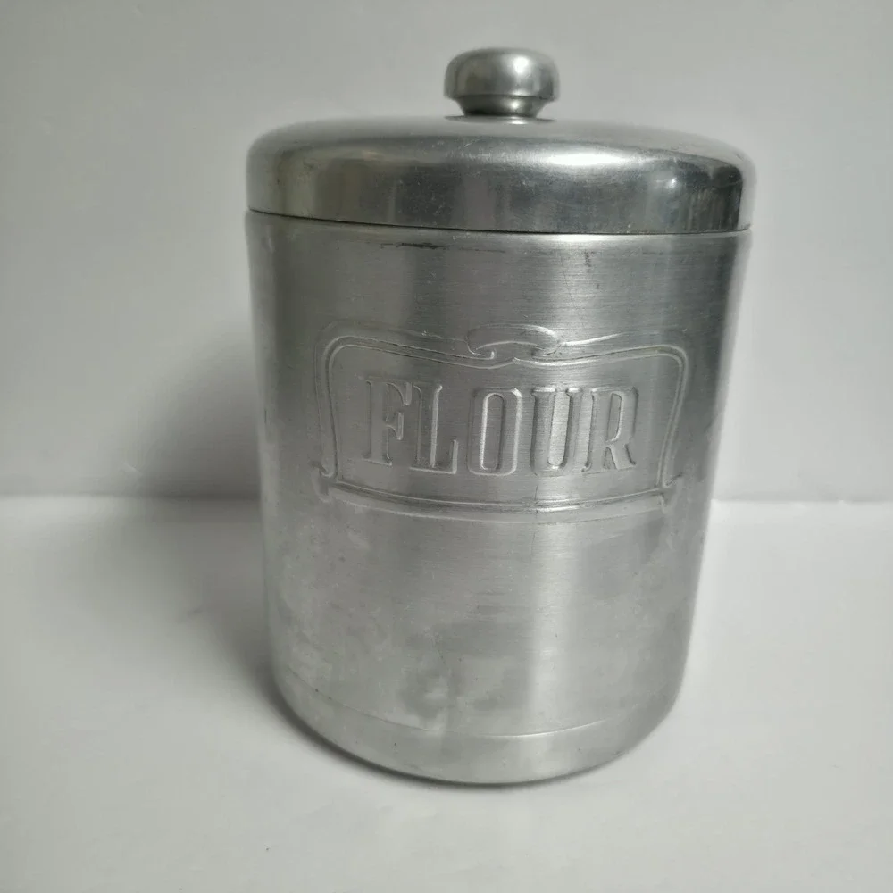 Vintage Mid Century Heller Hostess Ware Aluminum FLOUR Canister Italy Retro 50s